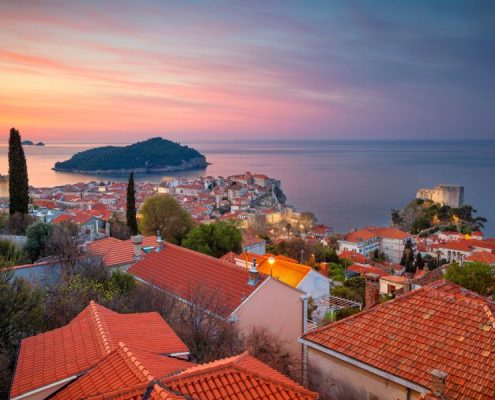 Dubrovnik, Croatia. Beautiful romantic old town of Dubrovnik during sunrise.