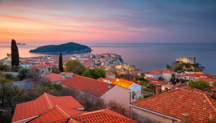 Dubrovnik, Croatia. Beautiful romantic old town of Dubrovnik during sunrise.