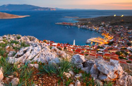 Village on Halki island in Dodecanese archipelago, Greece.