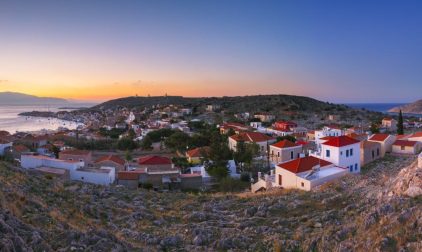 Village On Halki Island In Dodecanese Archipelago, Greece.